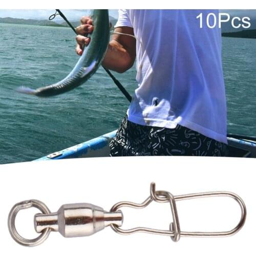 10Pcs Stainless Steel with Snap Fishhook Lure Swivels 50pcs/lot Fishing Connector Pin Bearing Rolling Swivel Fishing Tackle