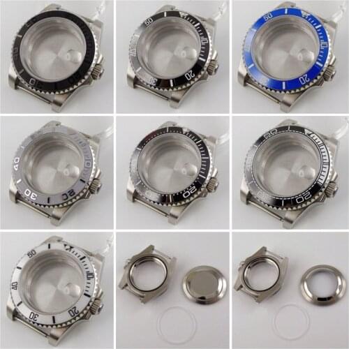 40mm Watch Case Parts sapphire glass FIT NH35 NH35A Automatic Movement roating bezel magnifier Stainless steel brushed case