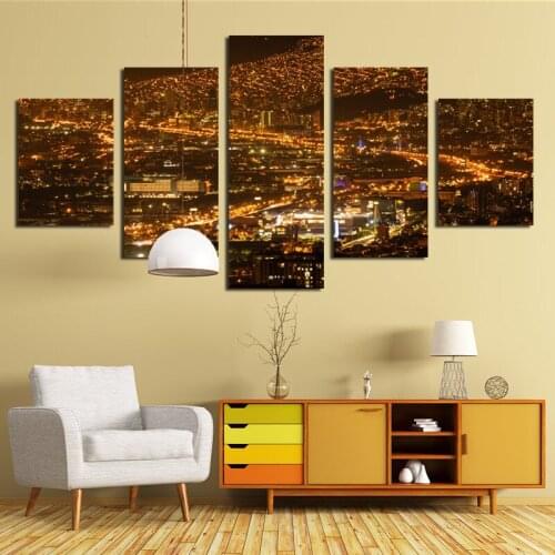 5 Pieces Wanjia Brightly-lit Night Scenery Poster Natural Scenery Canvas Painting Print HD Picture Living Room Home Decoration