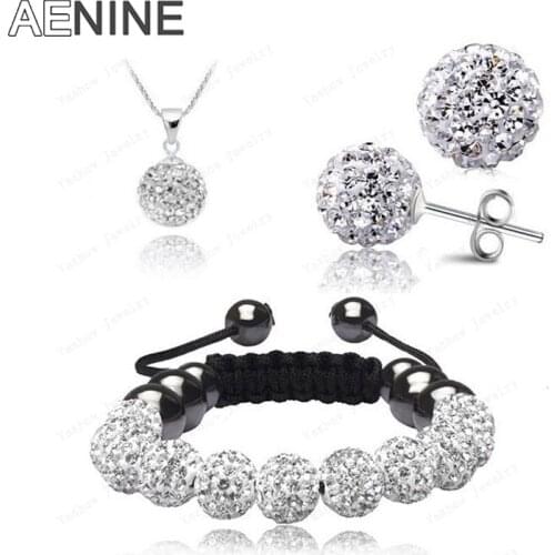 AENINE Fashion Sets Pendant Bracelet Earrings Crystal Jewelry Set Micro CZ Disco 10mm Beads Crystal SHSE31