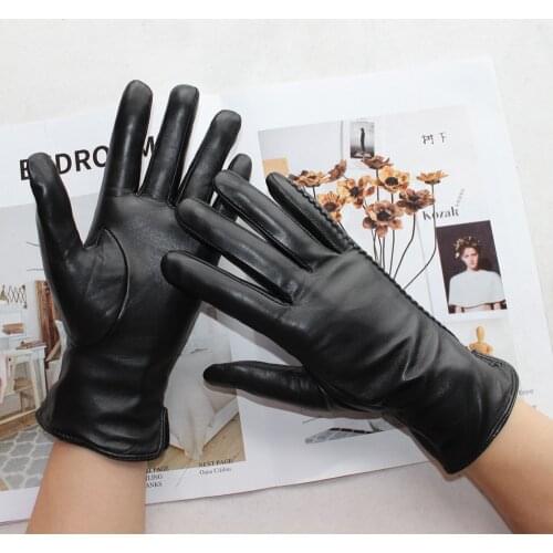 Bickmods New Womens High-Quality Leather Gloves Two Styles Black Short Imported Sheepskin Gloves Keep Warm In Winter