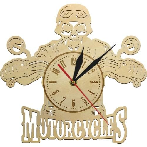 Skull Rider Design Decor Wall Art Motorbike Wooden Not Ticking Clock Watch Motorcycles Moto Perfect Handmade Rider Gift