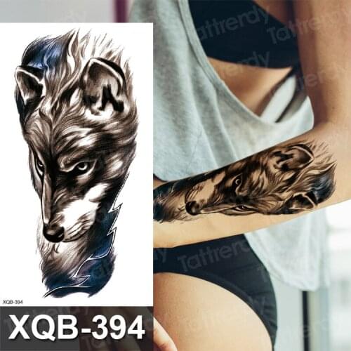Black Wolf Tiger Forest Tribal Feather Tattoos Temporary Sticker Tree Fierce Animal Fake Tattoo For Men Body Art Custom Tatoos