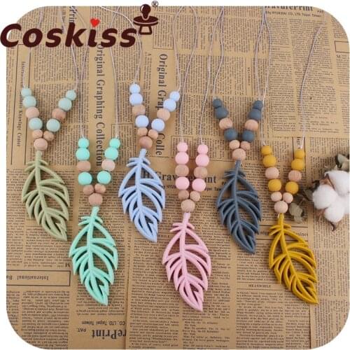 Coskiss Leaf Shaped Silicone Baby Teether Necklace BAP-Free Silicone Animal Leaf Mothers Necklace Breastfeeding Teething Toy