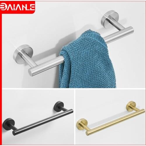 Towel Bar Black Stainless Steel Bathroom Towel Holder Gold Single Towel Rack Hanging Holder Wall Mounted Kitchen Storage Shelf