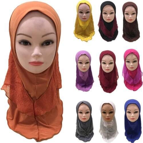 Kids Girls Muslim Hijab Scarf Turban Hat Ramadan Amira Islamic Child Headscarf Prayer Head Warp Shawl Cover Hat Arab Headwear