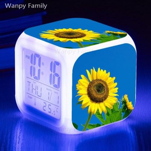 Hot sell sunflower Alarm Clock Large Screen 7 Color Change Kids room Multifunction Night Light Electronic Watches Clock