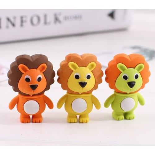 Ellen Brook 1 PCS Cute Kawaii Pencil Cartoon Lion Rubber Eraser Kids School Office Stationery Supply Pretty Sweet Lovely Animal