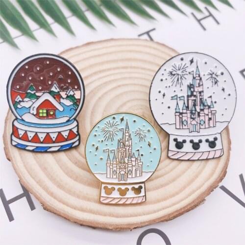 Cartoon Castle Crystal Ball Fireworks Christmas Snowflake Enamel Brooch Alloy Badge Inch Shirt Backpack Pin Woman Jewelry Gift