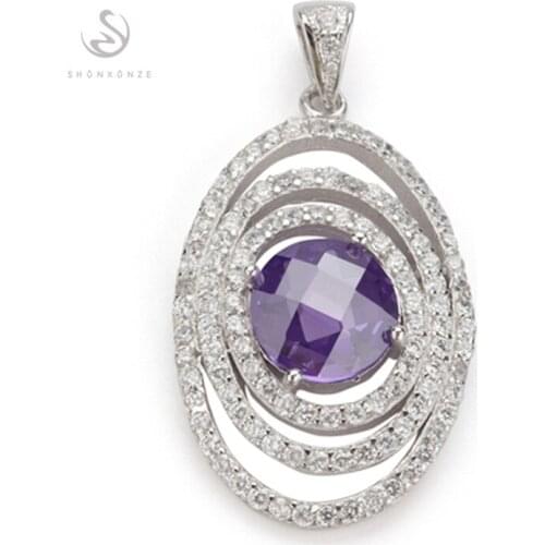Fleure Esme Charm christmas Engagement Wedding pendants for women jewelry accessories Purple Cubic Zirconia Rhodium Plated R3263