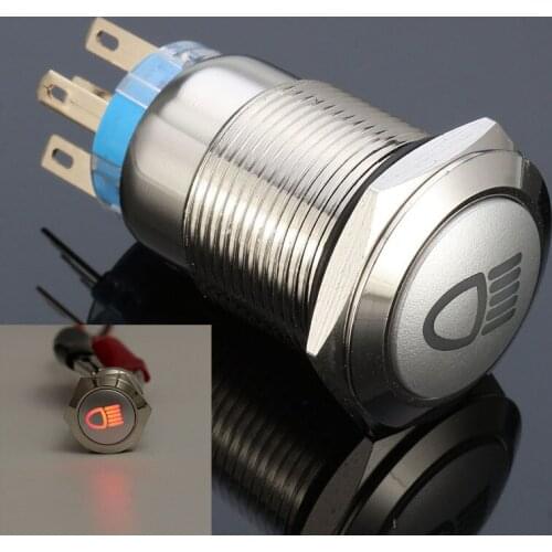 JXLCLYL 1pc 12V 19mm 5Pin Red LED Metal Push Button Latching Switch For Car Fog Light