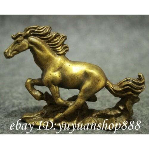 Chinese Pure Brass Folk Culture Year Zodiac FengShui Wealth Running Horse Statue Garden Decoration 100% real Brass Bronze