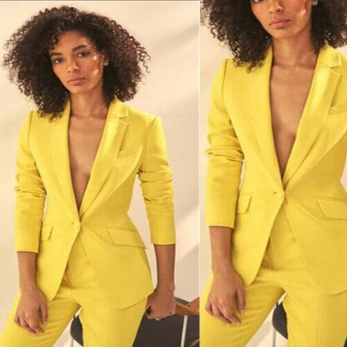 Yellow Mother of the Bride Suits Women Wedding Wear Blazer 2 Pieces Ladies Party Evening Wear For Wedding(Jacket+Pants)