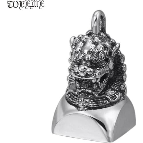 Real 925 Silver Lion Pendant Sterling Silver Fengshui Lion Seal Pendant Good Luck Amulet Pendant