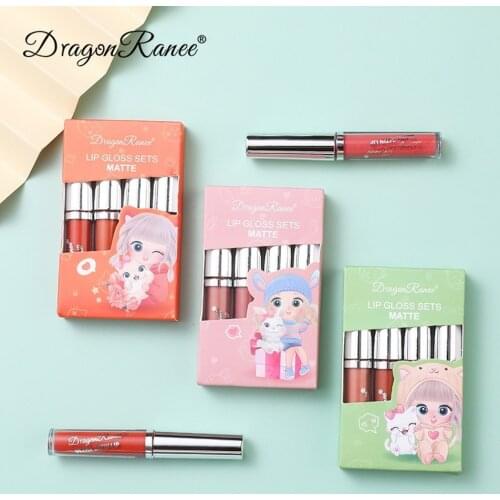 Girl Series 4 Sets of Lip Glaze Is Not Easy To Fade Matte Lipstick Has A Fine Texture and Easy To Color Beginner Lip Makeup