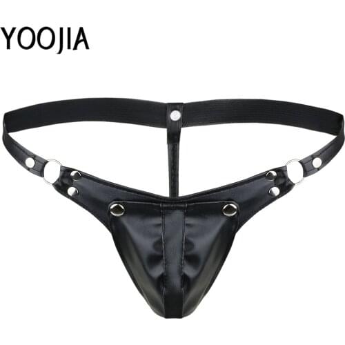Mens Male Sexy Faux Leather Bulge Pouch Jockstraps Briefs G-string with Raised Pouches Panties String Homm Thongs Gay Underwear