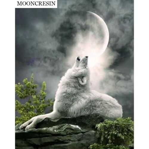 Diy Diamond Embroidery Cross Stitch Kits White Wolf 5D Diamond Painting Mosaic Resin Square Rhinestone Needlework Home Decor