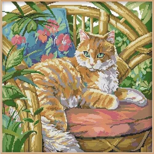 The Cat On The Chair Patterns Cross Stitch Kits Animal Printed Canvas Embroidery Needlework Sets 11CT 14CT DIY Crafts Home Decor