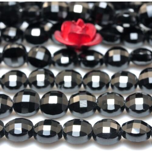 Natural Black Spinel Faceted Coin Loose Beads Wholesale Gemstone Semi Precious Stone Bracelet Necklace Diy Jewelry Making Design