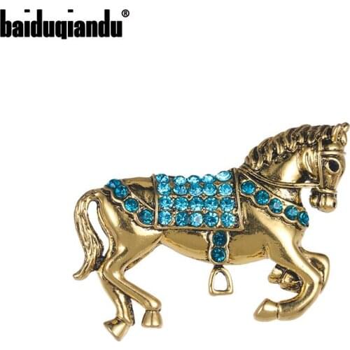 Baiduqiandu Brand New Arrival Gold Color Plated Light Blue Rhinestones War-horse Brooch Pins