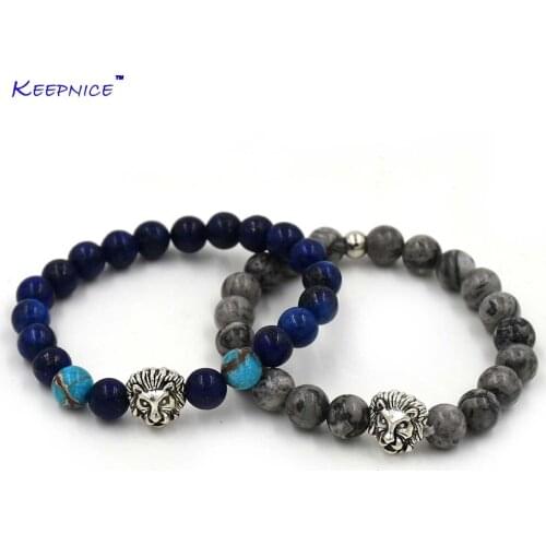 New Brand Trendy Lion head Charm Bracelets for Men Natural Stone Beads For Women Men Jewelry pulsera hombres