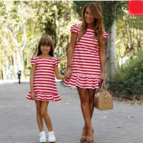 Matching Family Dresses 2020 Striped Mother Daughter Dresses Short Sleeve Girl Big Sister Mother Kids Family Matching Clothes