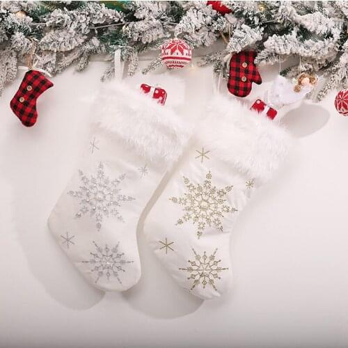 2pcs 45*28cm Hristmas Party Xmas Tree Hanging Decor New Year Gold Silver Snowflake Embroidery Stocking Sock Kids Gift Candy Bags