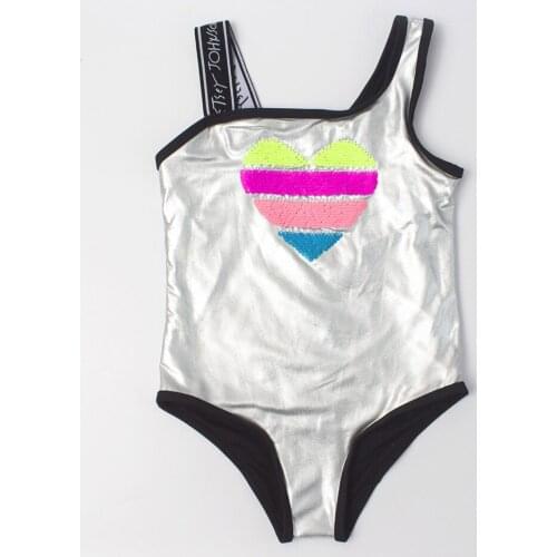 Heart Sequnis Baby Girl One Piece Swimsuit 2-8 Years Little Childrens Swimwear Toddler Girl Bathing Suit Swimming Monokini Kid