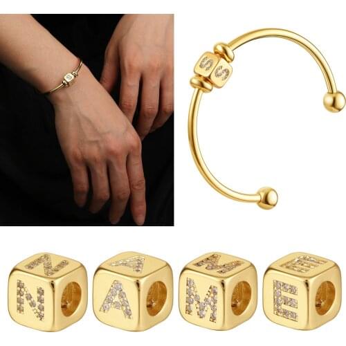 Charms Gold Copper Zircon A-Z Letter Bangles Cuff Bracelet 26 Initial Alphabet Name Bracelets for Women Jewelry Birthday Gift