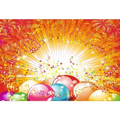 VinylBDS Happy Birthday Theme Background Photo Backdrop Yellow Festival Photography Backgrounds Ballons Kids Photo Prop
