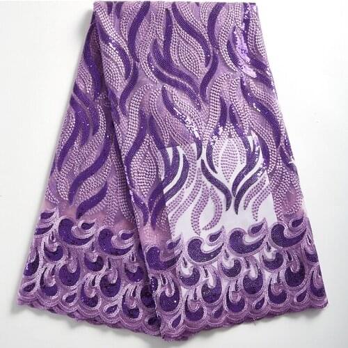 Zhenguiru Purple Tulle African Lace Fabric Sequin French High Quality Fabric Nigerian Fabric For Women Wedding And Party A2303