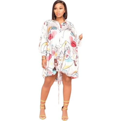 Womens Fashion Color Flower Printed Shirt Jumpsuit Womens Loose Knee-length Dress One-piece Chic Casual Dress