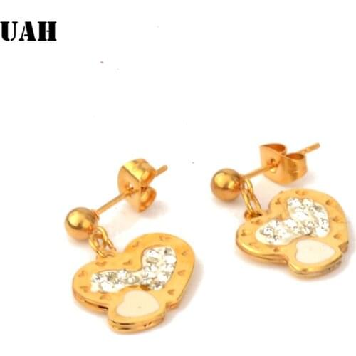 UAH 1 Pair Fashion Jewelry Gold Color Cz Crystal Zircon Heart Stud Earrings For Girls Stainless steel Jewelry