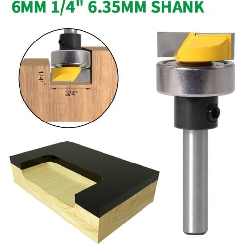 1PC 1/4" 6.35MM 6MM Shank Milling Cutter Wood Carving Template Trim Router Bit Bottom Cleaning 3/4"W X 1/4"H Woodworking Cutter