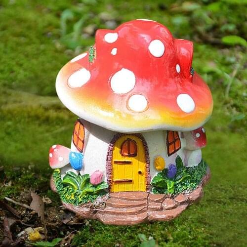 1pcs Mushroom House Miniature Figurine Fairy Garden Decoration Figure Home Ornaments Building Statue Resin Craft