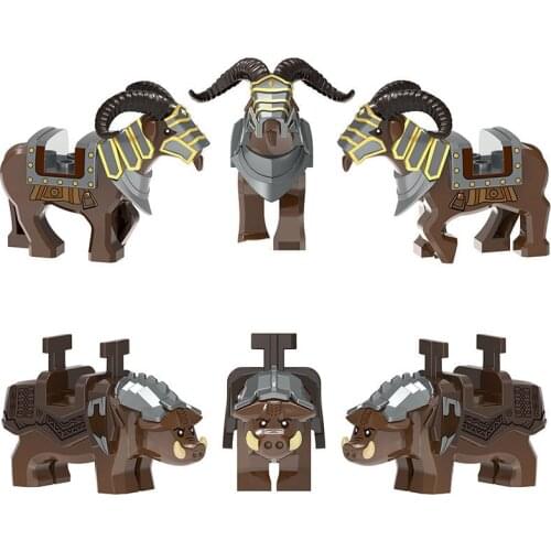 6Pcs Animal World Military Series Medieval Goat Boar Mount Three Kingdoms War Horse MOC Accessories Building Blocks Toys Gifts