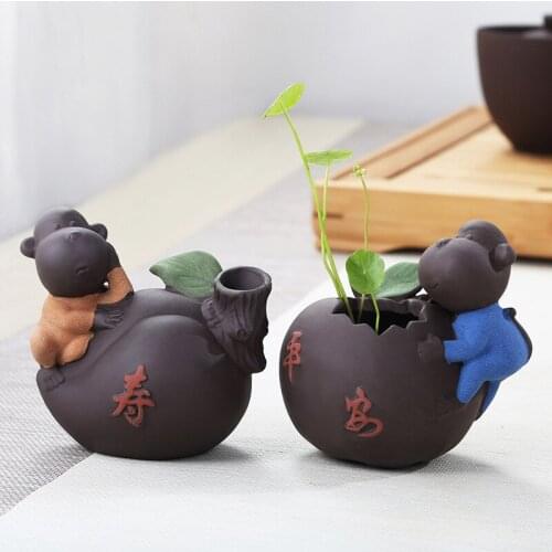 Accessories Ceramic Tea Pets Decoration Small Buddha Statue Monkey Doll Desktop Flower Pot Hydroponic Vase Decoration