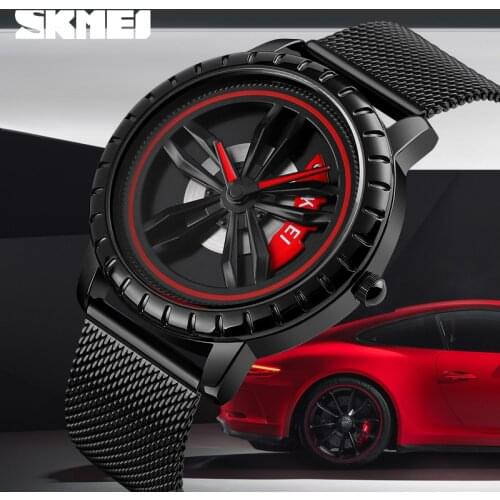 SKMEI Mens Watches Top Brand Luxury Car Wheel Rotating Dial Creative Watches Waterproof Quartz Man Wrist Watch Relogio Masculino