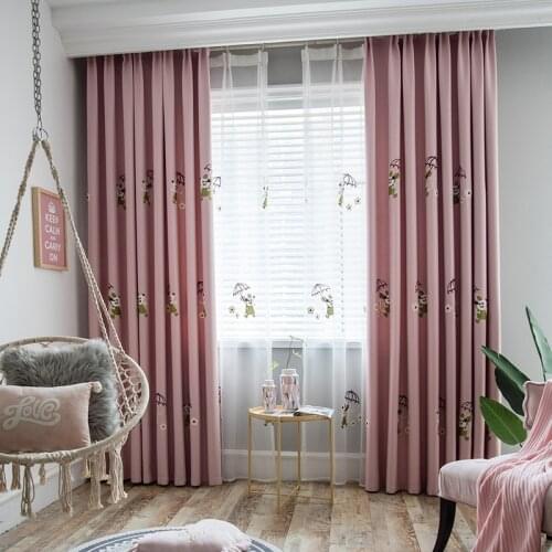 Kids Curtain Pink Cartoon Mouse Embroidered Curtain for Child Bedroom Blackout Cortinas for Baby Girl Living Room Window Curtain