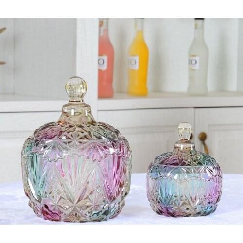 European Glass bottles Decor Crafts mini colorful dust-proof stand dessert candy jars tea caddy Boxes storage jar wedding vase