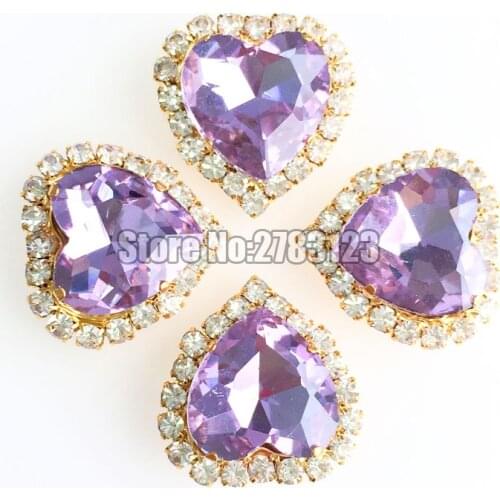 Crystal violet 12mm heart shape Crystal buckle, gold base Glass sew on rhinestones use for diy/clothing accessories SKHJ18