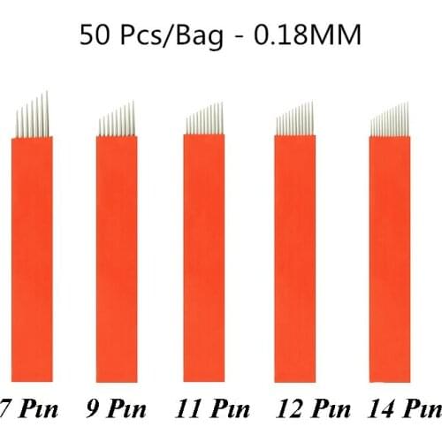 500pcs 0.18mm Red 7/9/11/12/14CF/12/1 U Shape Needles Microblading Needles Permanent Makeup Blades Manual Eyebrow Tattoo Blade