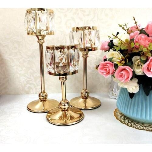 Exquisite Crystal Candlestick Golden Wedding Decor Table Centerpieces Candle Holder Home Christmas Candelabra Decorative