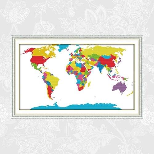 Joy sunday Map of the world Printed on Fabric Cross Stitch kits,DMC Embroidery Thread Sets, DIY Handmade Crafts Needlework