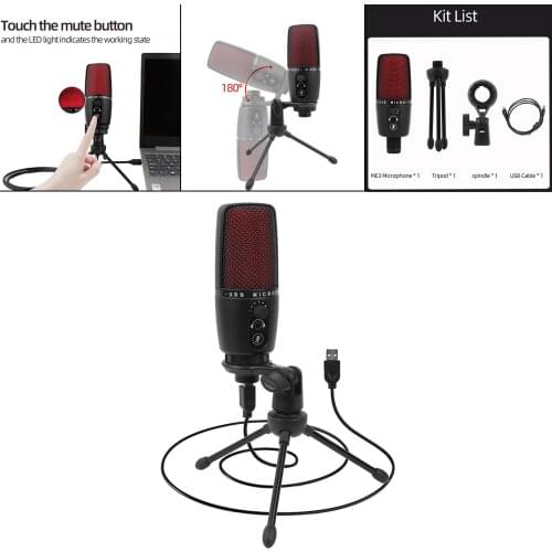 USB Cardioid Condenser Microphone with Tripod Desk Mic for Podcast Streaming Gaming
