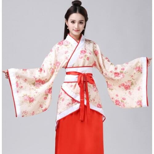 Classical Female Adult National Costume China Ancient Hanfu Ethnic Dance Clothes Long Sleeves Loose Princess Wear ZH12004