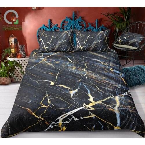 BOMCOM 3D Digital Printing Duvet Cover Set Natural Luxury Gold Yellow Patterned Dark Gray Marble Bedding Set 100% Microfiber