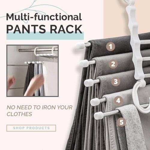 Multi-functional Pants Rack 5 in 1 Multi-functional Trouser Storage Rack Adjustable Pants Tie Storage Shelf Closet Organizer Sta