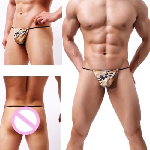 Mens underwear sexy temptation thong sexy camouflage thin belt T-shaped mens underwear thin belt low waist nightclub U-shape