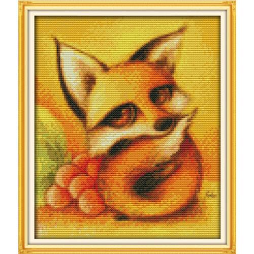 Fox cross stitch kit 14ct 11ct pre stamped canvas embroidery DIY handmade needlework